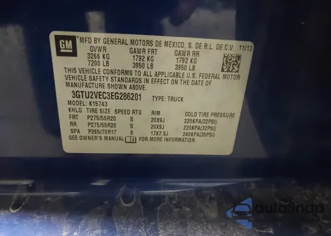 2014 GMC Sierra 1500 Slt из США, поврежденный, VIN 3GTU2VEC3EG286201